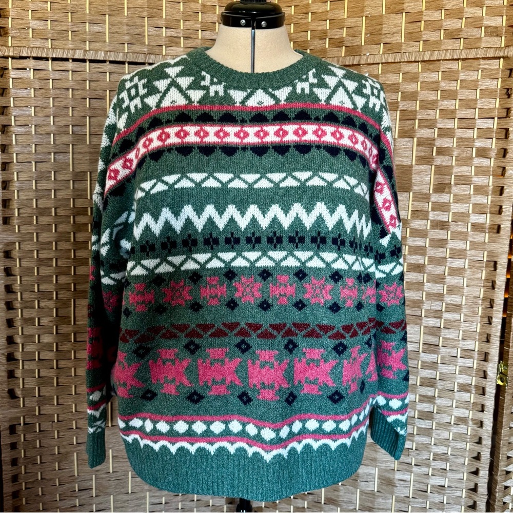 ❄️ NWT green pink ivory BP. Fair Isle pattern sweater XXL
